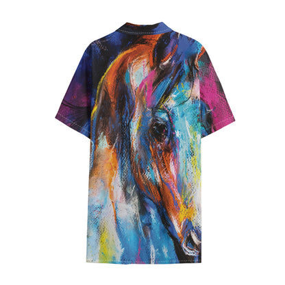 Colorful Horse Painting Print Cotton Hawaiian Shirt