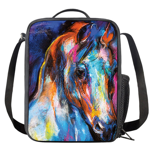 Colorful Horse Painting Print Crossbody Lunch Bag