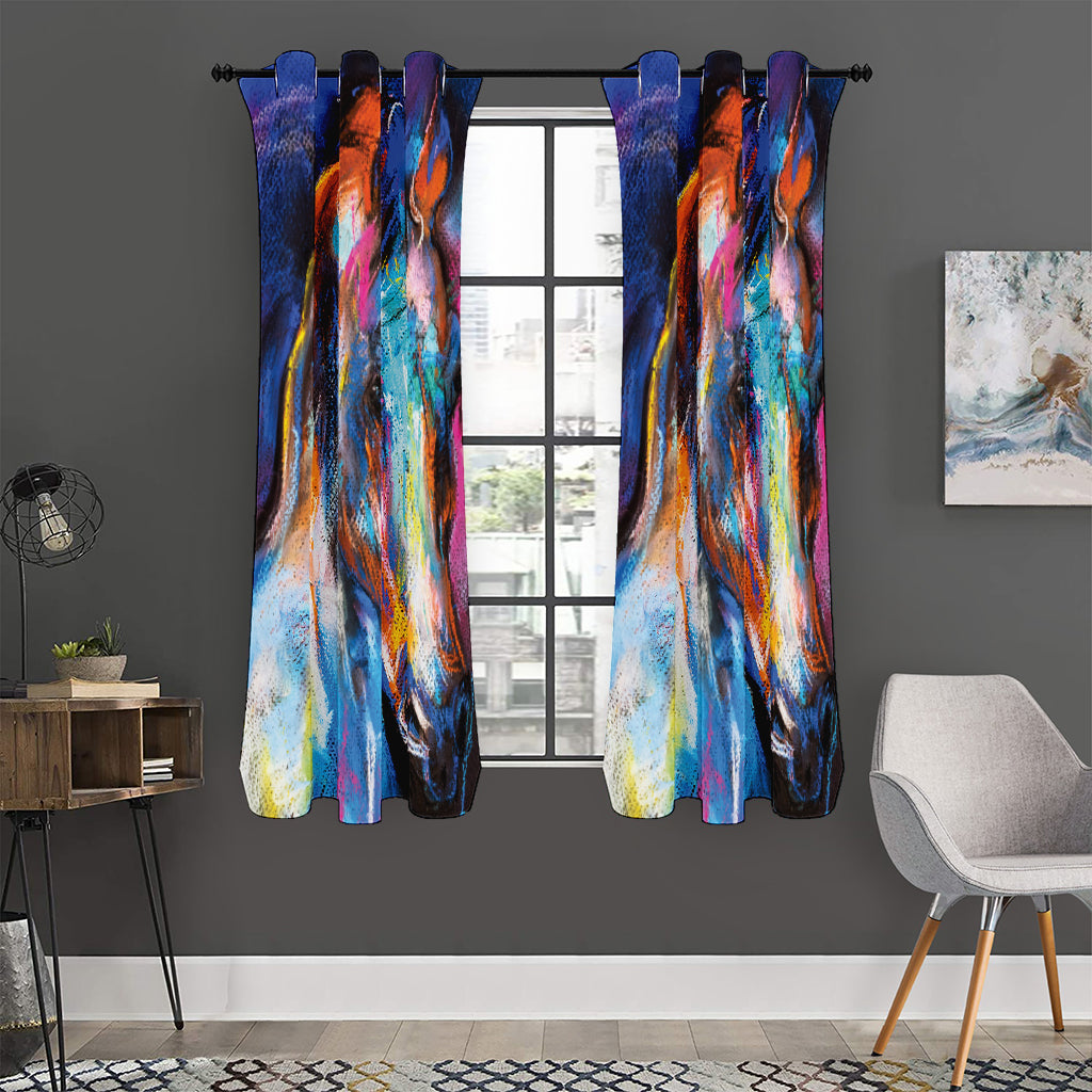 Colorful Horse Painting Print Curtain