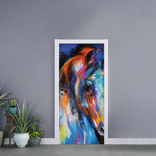 Colorful Horse Painting Print Door Sticker
