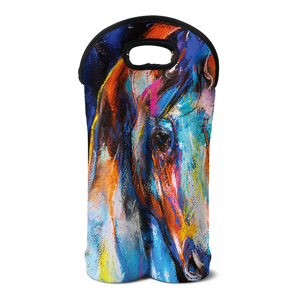 Colorful Horse Painting Print Double Neoprene Wine Tote