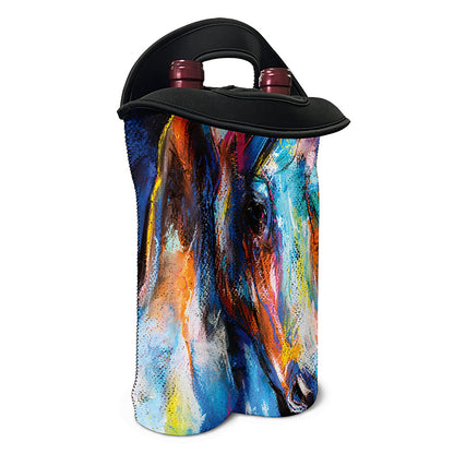 Colorful Horse Painting Print Double Neoprene Wine Tote