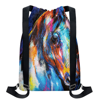 Colorful Horse Painting Print Drawstring Backpack