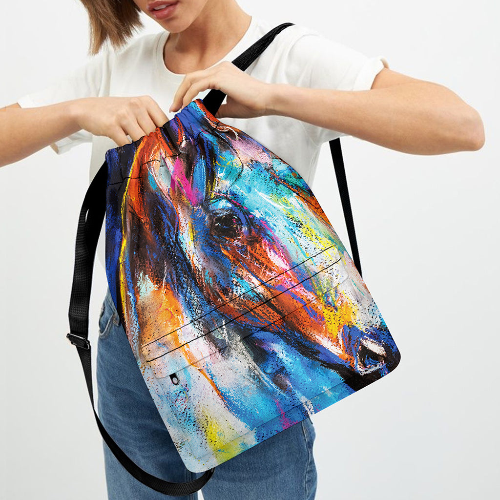 Colorful Horse Painting Print Drawstring Backpack