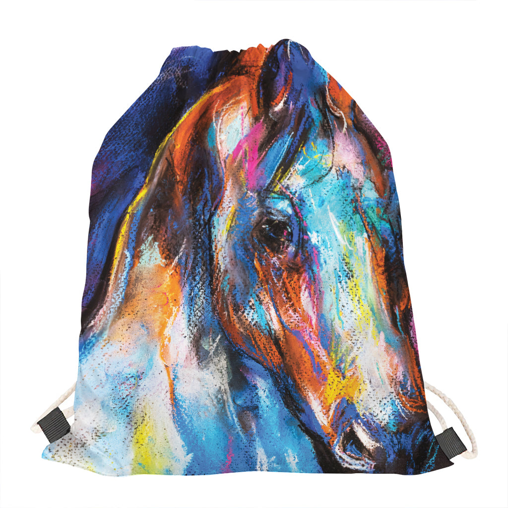 Colorful Horse Painting Print Drawstring Bag