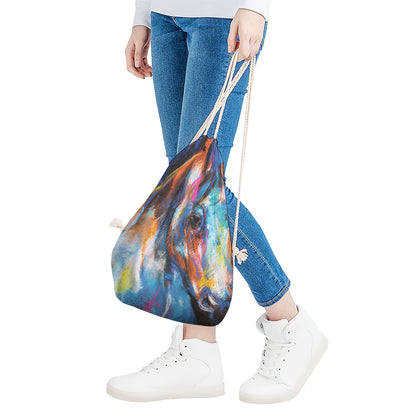 Colorful Horse Painting Print Drawstring Bag