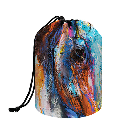 Colorful Horse Painting Print Drawstring Makeup Bag