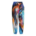 Colorful Horse Painting Print Fleece Lined Knit Pants