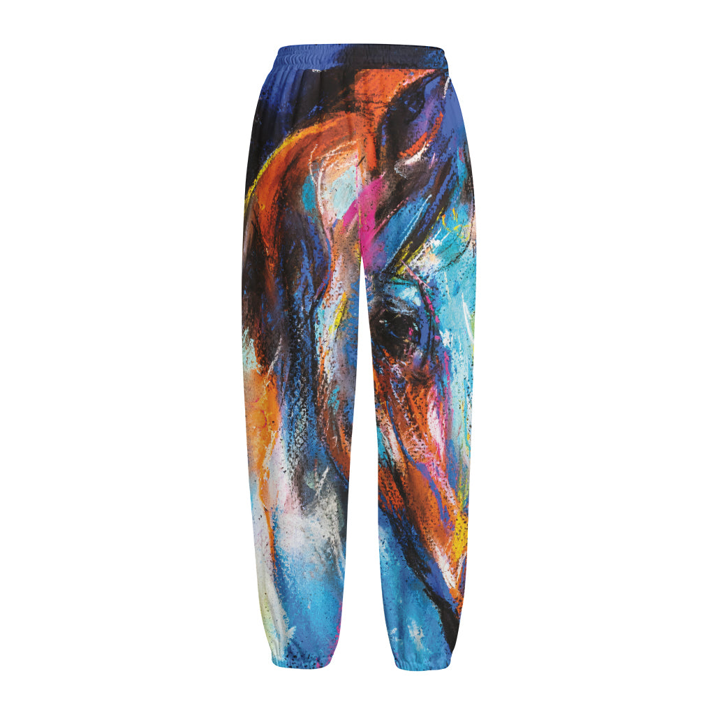 Colorful Horse Painting Print Fleece Lined Knit Pants
