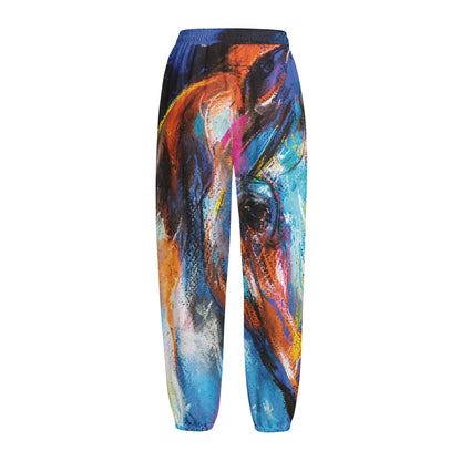 Colorful Horse Painting Print Fleece Lined Knit Pants