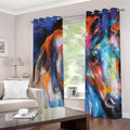 Colorful Horse Painting Print Grommet Curtains