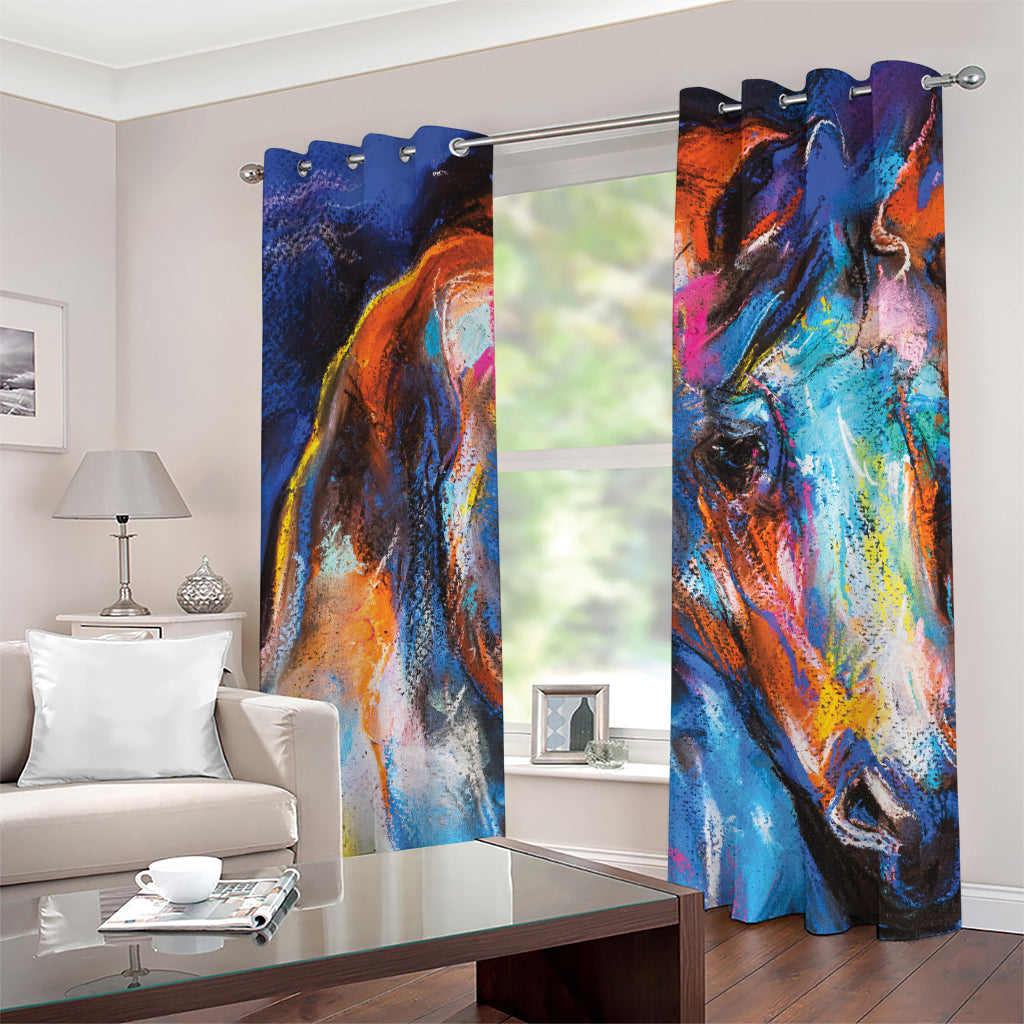 Colorful Horse Painting Print Grommet Curtains