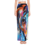Colorful Horse Painting Print High Slit Maxi Skirt