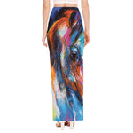 Colorful Horse Painting Print High Slit Maxi Skirt