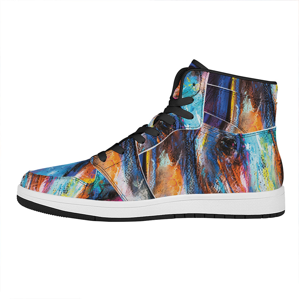 Colorful Horse Painting Print High Top Leather Sneakers