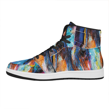 Colorful Horse Painting Print High Top Leather Sneakers