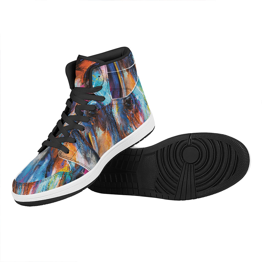 Colorful Horse Painting Print High Top Leather Sneakers