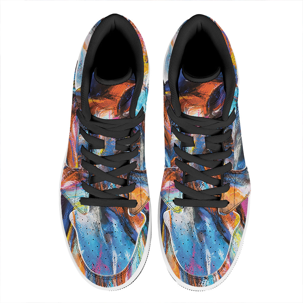Colorful Horse Painting Print High Top Leather Sneakers