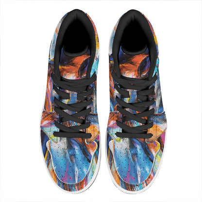 Colorful Horse Painting Print High Top Leather Sneakers