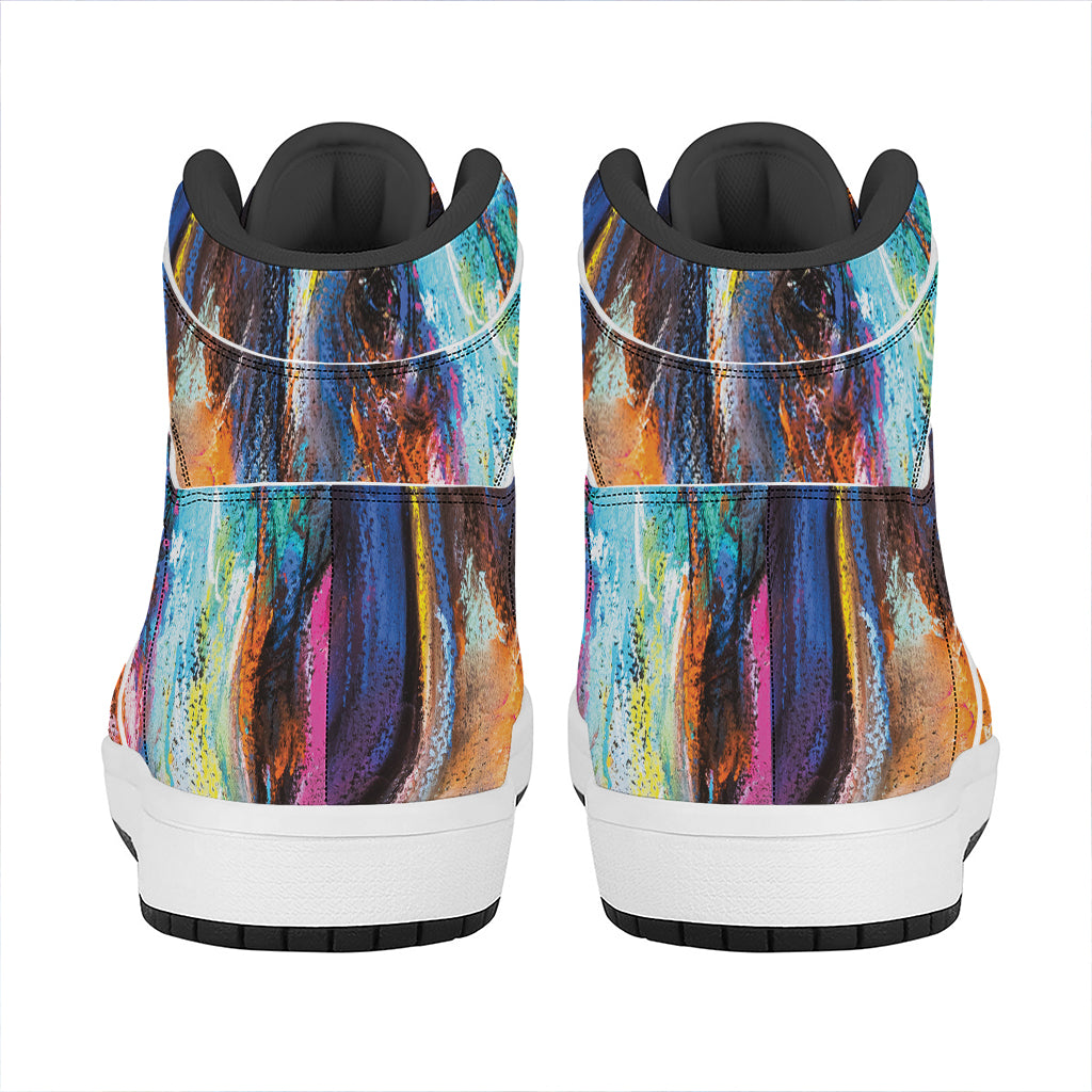 Colorful Horse Painting Print High Top Leather Sneakers
