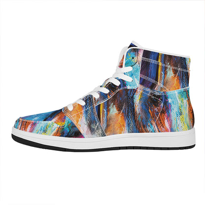 Colorful Horse Painting Print High Top Leather Sneakers