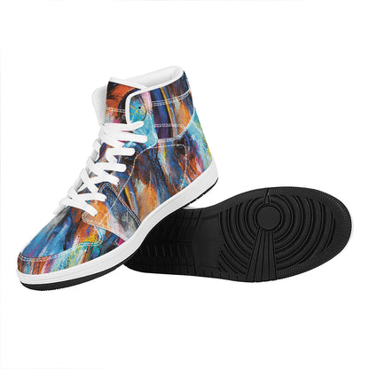 Colorful Horse Painting Print High Top Leather Sneakers