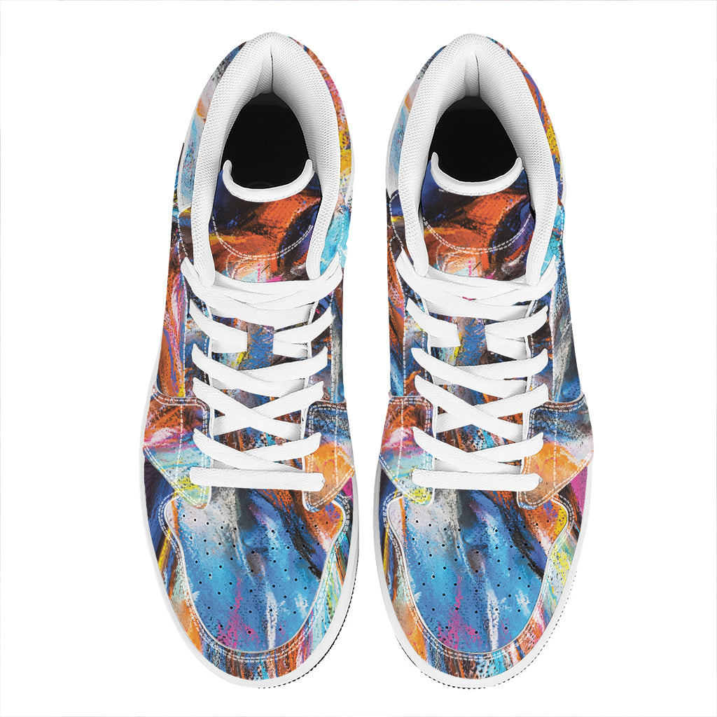 Colorful Horse Painting Print High Top Leather Sneakers