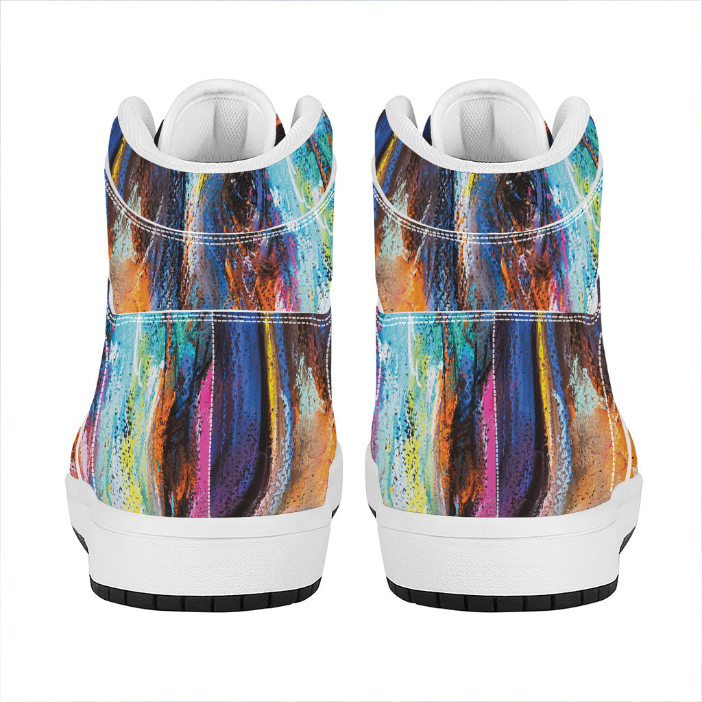 Colorful Horse Painting Print High Top Leather Sneakers