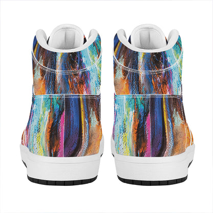 Colorful Horse Painting Print High Top Leather Sneakers