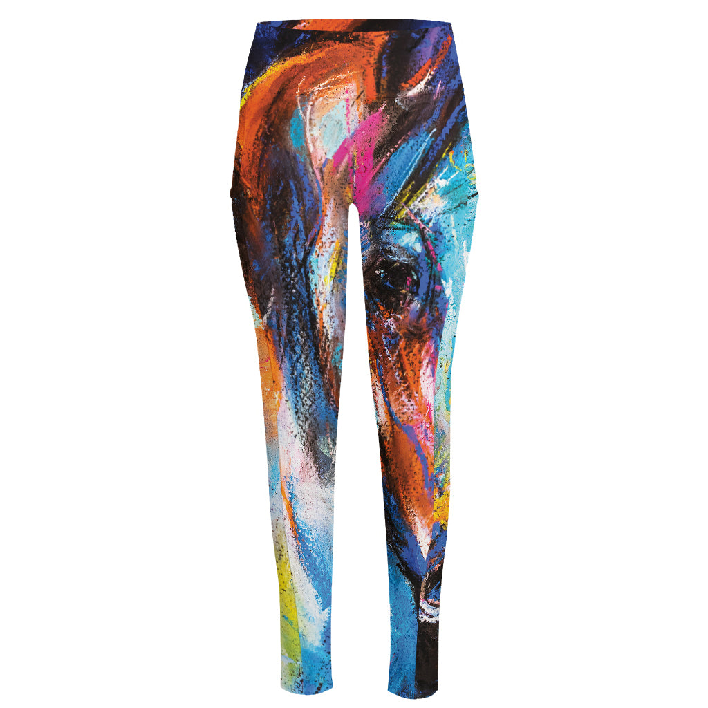 Colorful Horse Painting Print High-Waisted Pocket Leggings