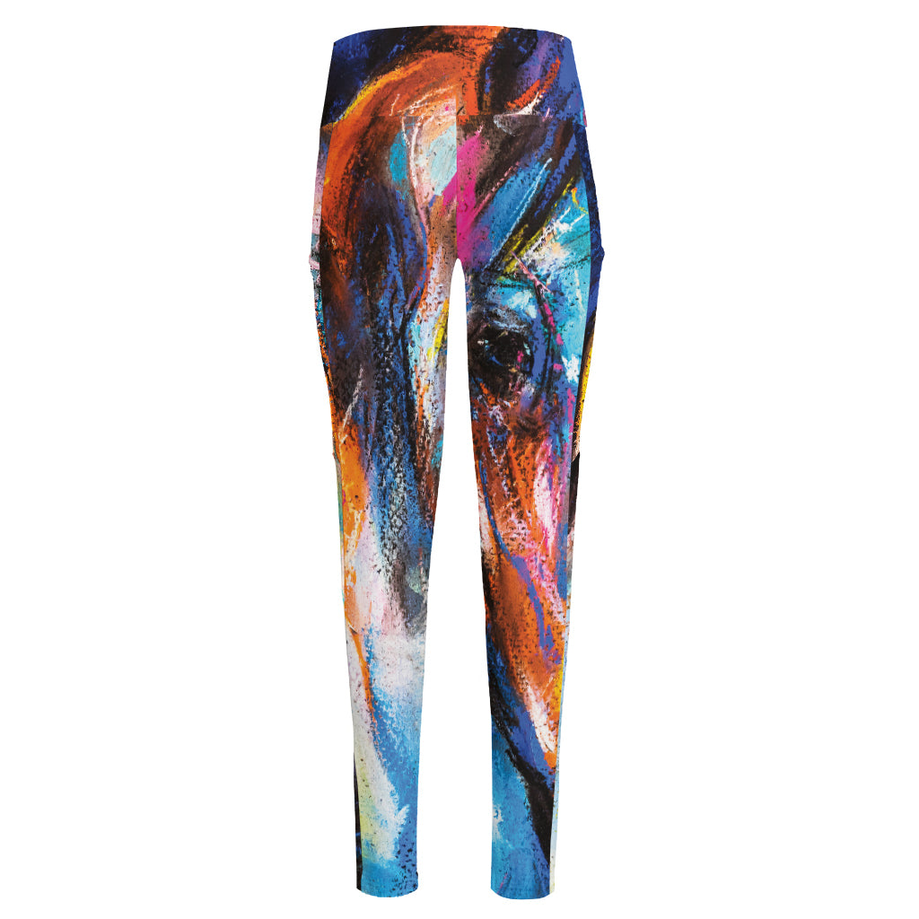 Colorful Horse Painting Print High-Waisted Pocket Leggings