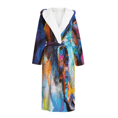 Colorful Horse Painting Print Hooded Bathrobe