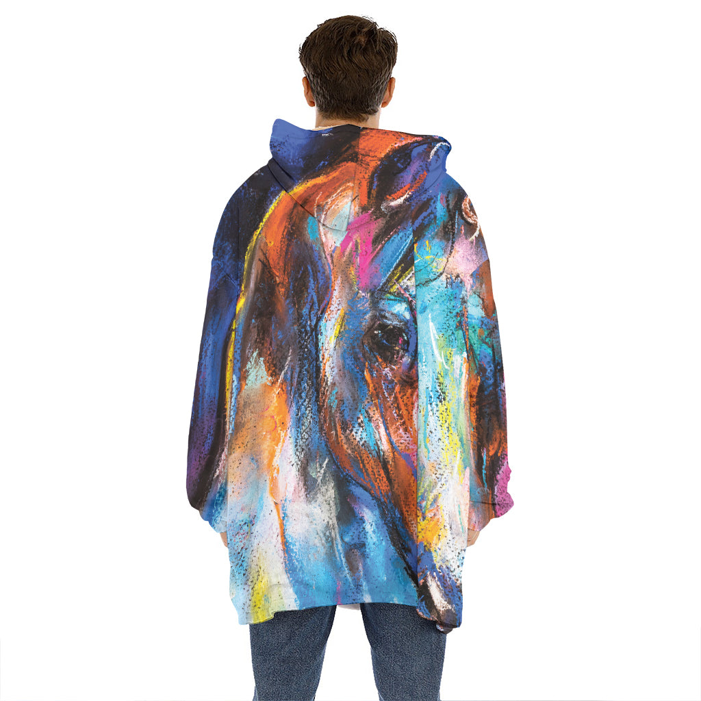 Colorful Horse Painting Print Hoodie Blanket