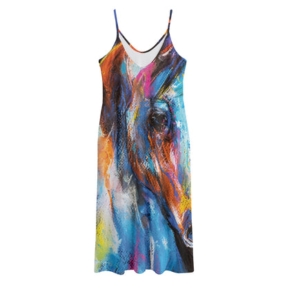 Colorful Horse Painting Print Jersey Midi Cami Dress