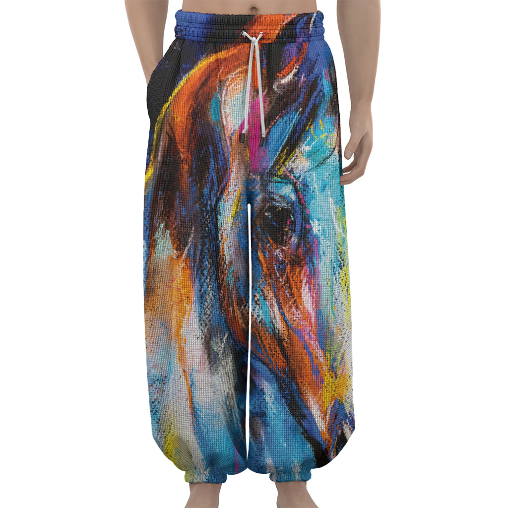 Colorful Horse Painting Print Lantern Pants