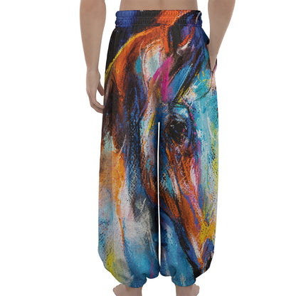Colorful Horse Painting Print Lantern Pants