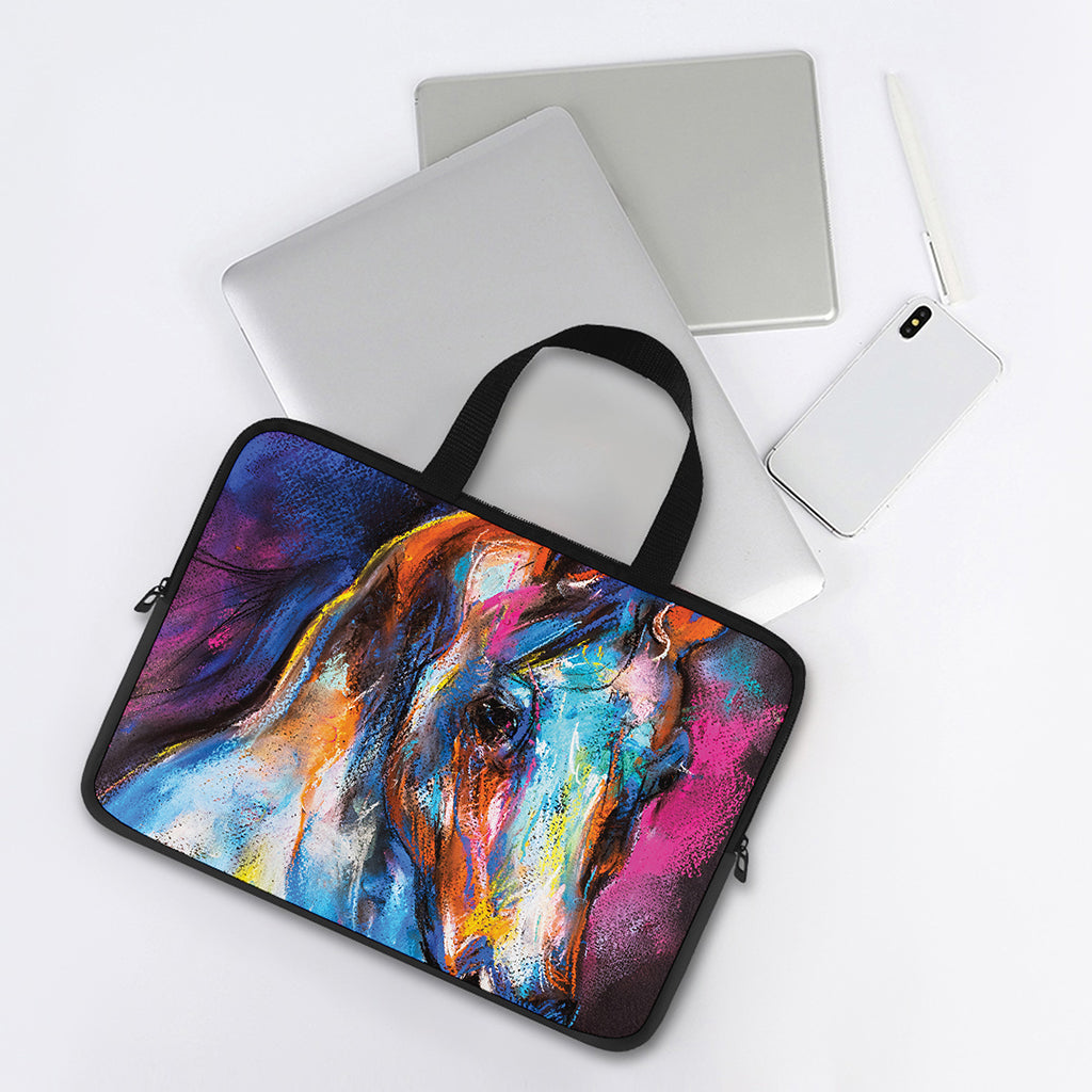 Colorful Horse Painting Print Laptop Sleeve With Handle