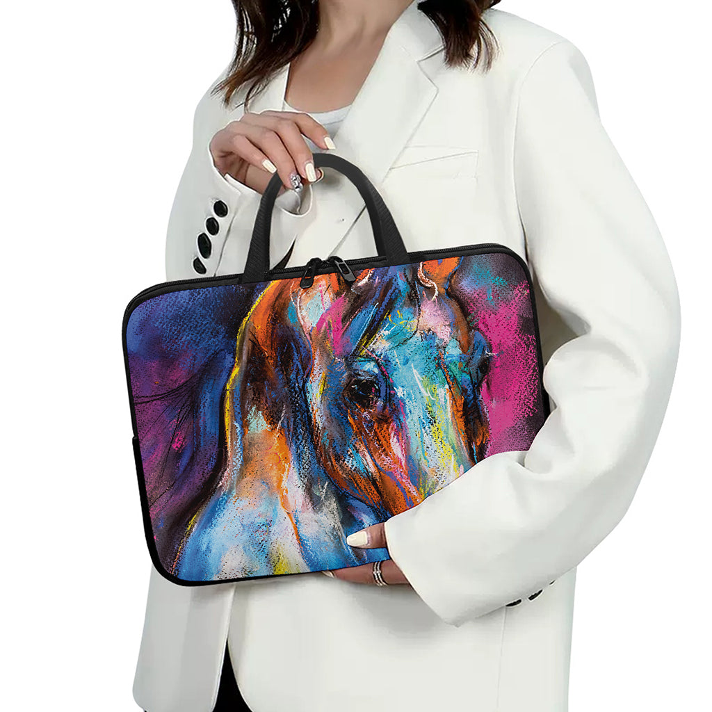 Colorful Horse Painting Print Laptop Sleeve With Handle