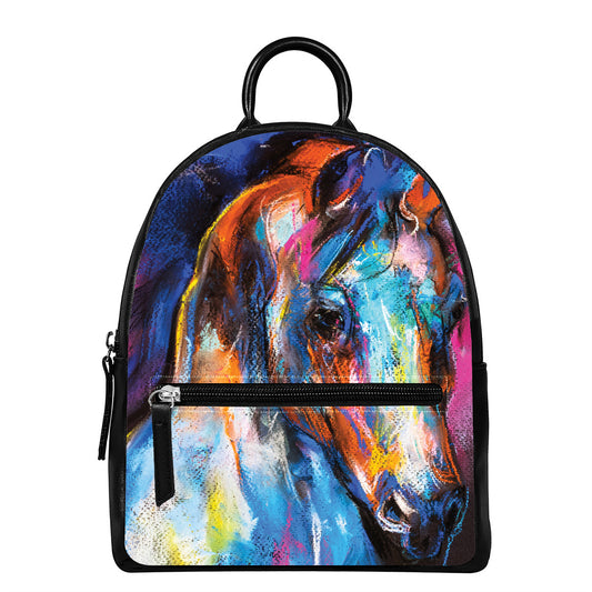Colorful Horse Painting Print Leather Backpack