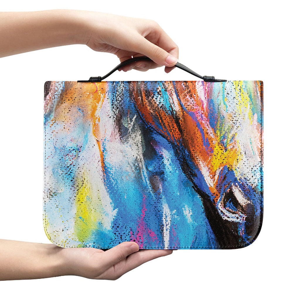 Colorful Horse Painting Print Leather Bible Cover