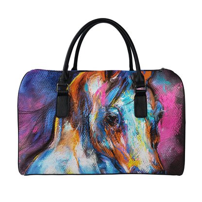 Colorful Horse Painting Print Leather Duffle Bag