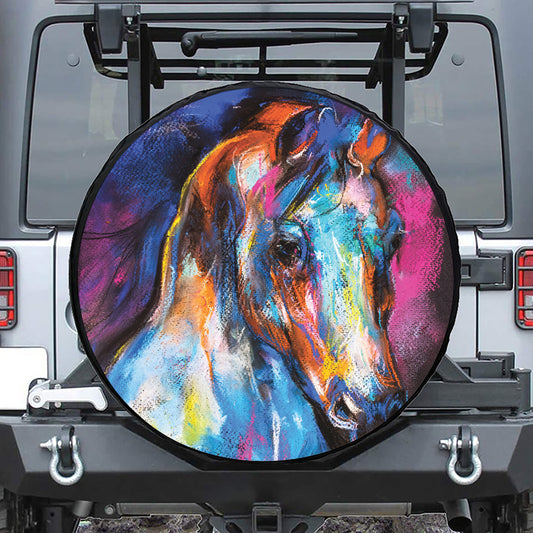 Colorful Horse Painting Print Leather Spare Tire Cover