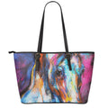 Colorful Horse Painting Print Leather Tote Bag With Zipper