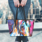 Colorful Horse Painting Print Leather Tote Bag