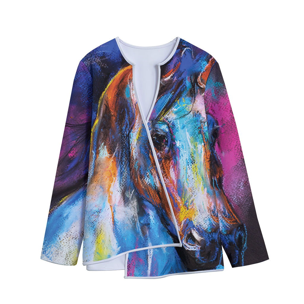Colorful Horse Painting Print Long Sleeve Short Coat