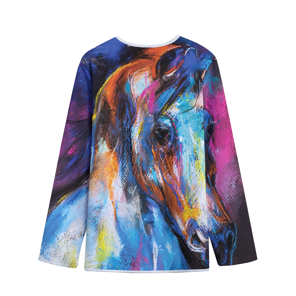 Colorful Horse Painting Print Long Sleeve Short Coat