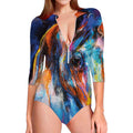 Colorful Horse Painting Print Long Sleeve Swimsuit