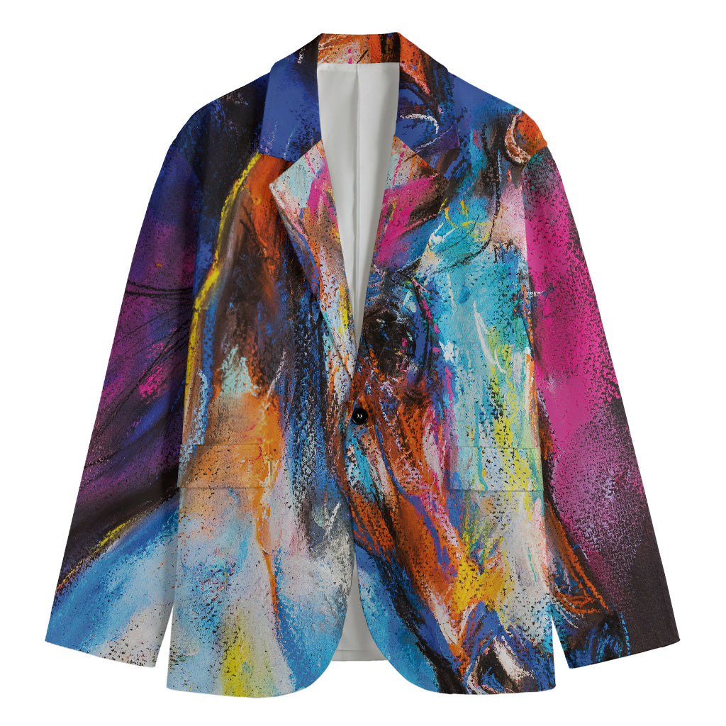 Colorful Horse Painting Print Men's Blazer
