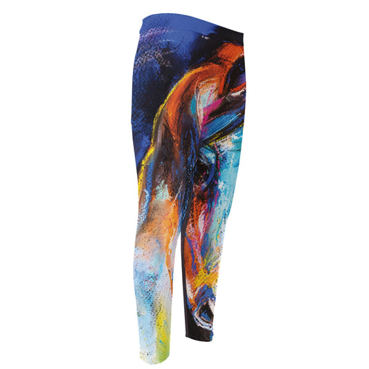 Colorful Horse Painting Print Men's Compression Pants