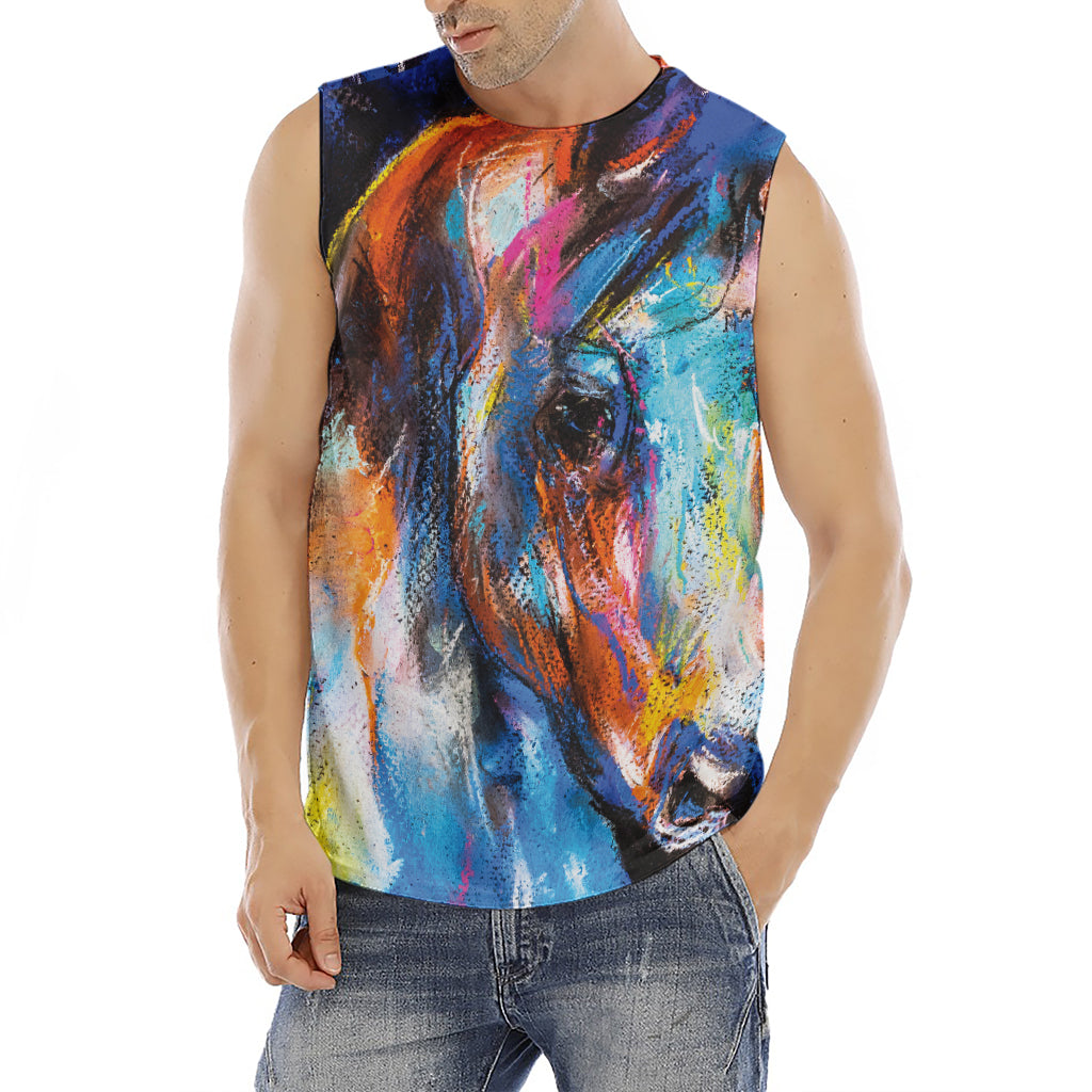 Colorful Horse Painting Print Men's Fitness Tank Top